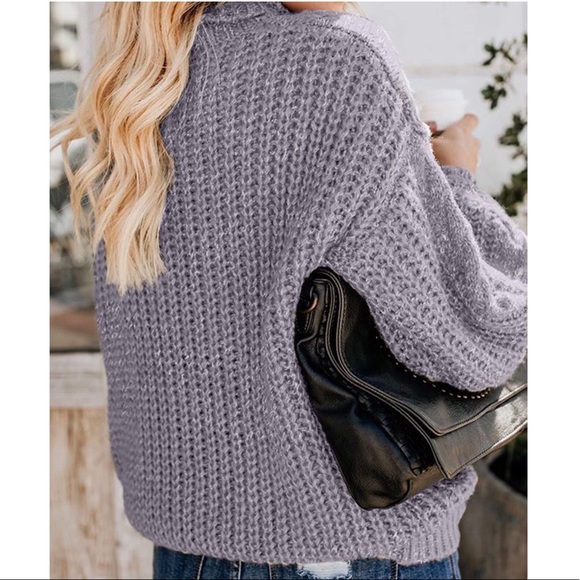 Grey Turtleneck Chunky Sweater - Picture 3 of 4